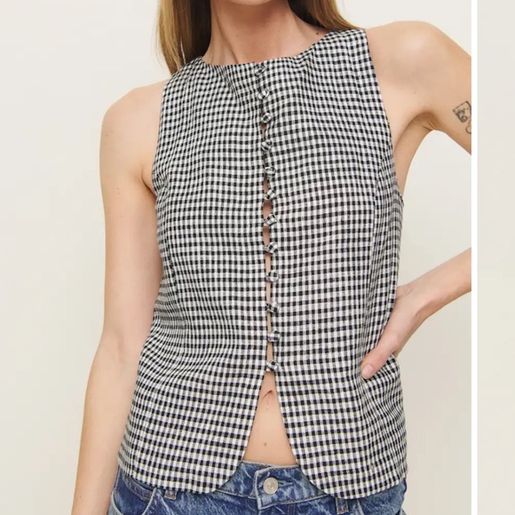 NWT Reformation Addison Linen Top - Remy Check - Picture 1 of 2